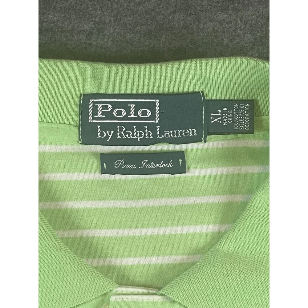 Vintage Polo By Ralph Lauren Pima Interlock Polo Shirt Mens XL Lime Green Stripe
